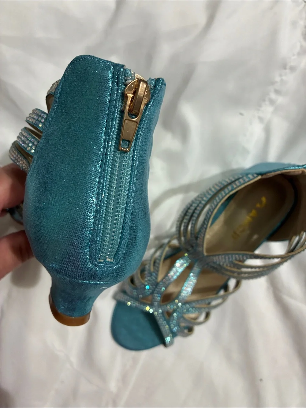 Teal Crystal Strappy High Heels